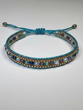 Multi Blues Beaded Woven Bracelet